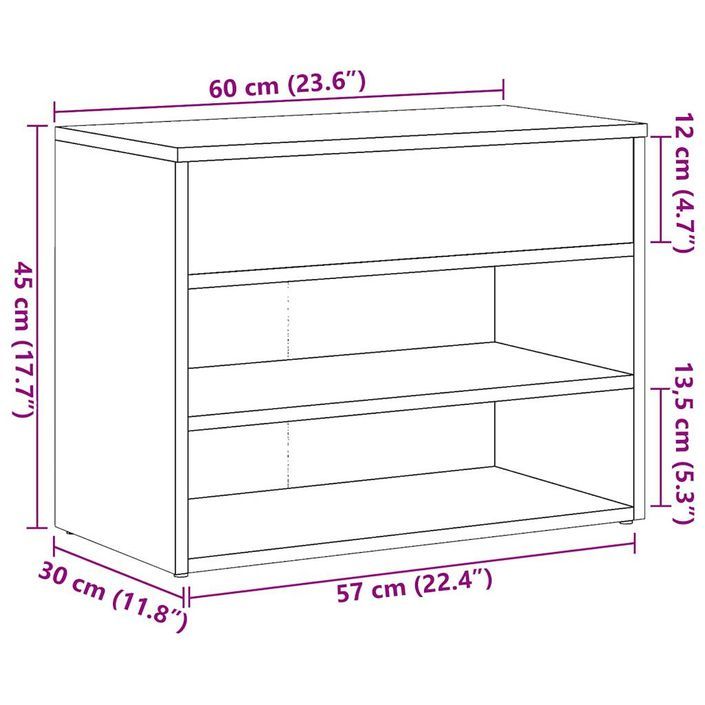 Banc à chaussures vieux bois 60x30x45 cm bois d'ingénierie - Photo n°10