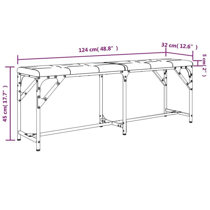 Banc à manger gris clair 124x32x45 cm acier et tissu - Photo n°8