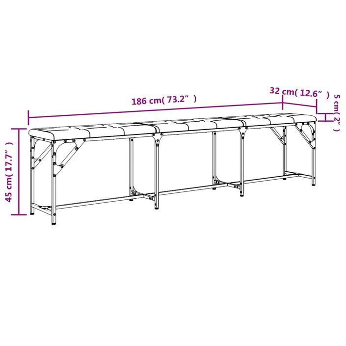 Banc à manger noir 186x32x45 cm acier et similicuir - Photo n°8