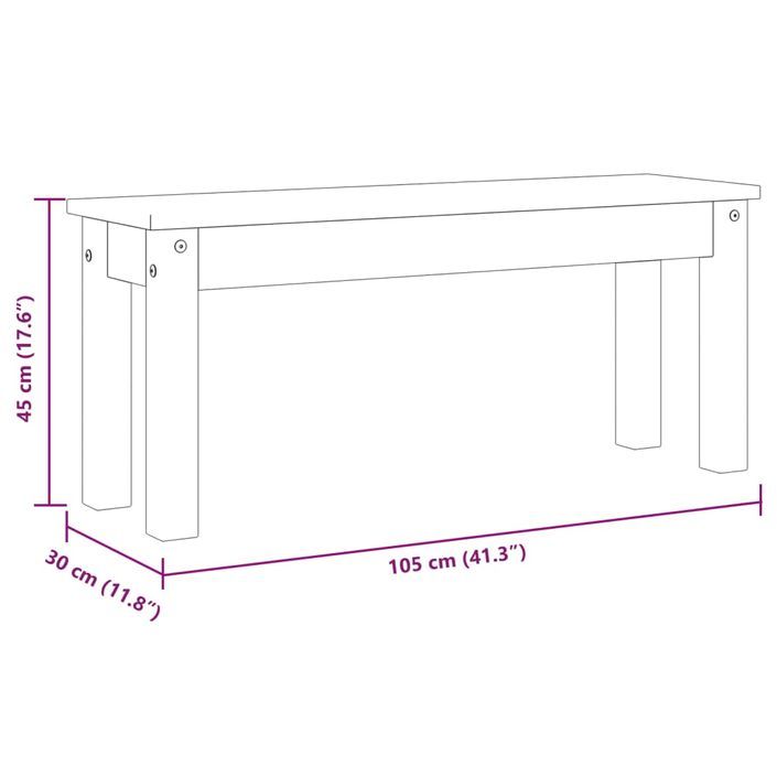 Banc à manger Panama gris 105x30x45 cm bois massif de pin - Photo n°8