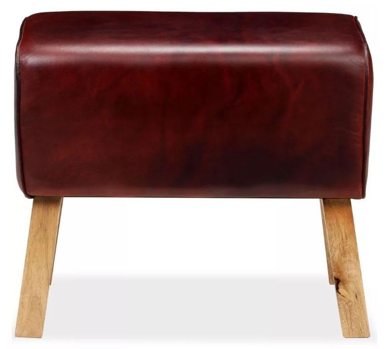 Banc assise cuir marron pieds bois massif Cuira 60 cm - Photo n°1