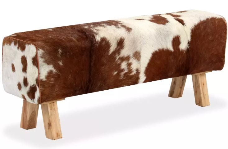 Banc assise peau de chèvre et pieds bois clair Pua 120 cm - Photo n°2