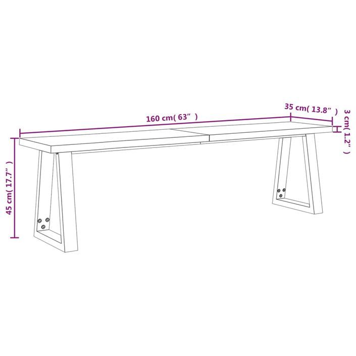 Banc avec bord vivant 160 cm bois d'acacia massif - Photo n°9