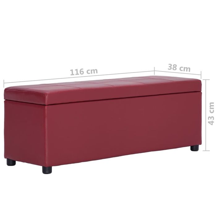 Banc avec compartiment de rangement 116 cm Bordeaux Similicuir - Photo n°8