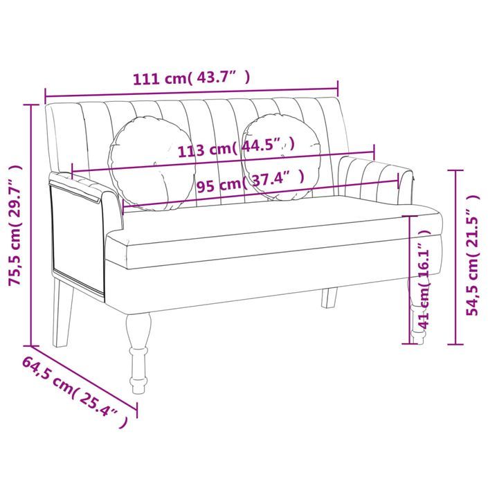 Banc avec coussins bleu 113x64,5x75,5 cm tissu - Photo n°8