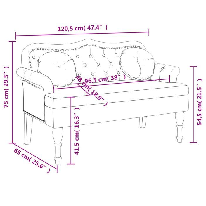 Banc avec coussins bordeaux 120,5x65x75 cm velours - Photo n°8