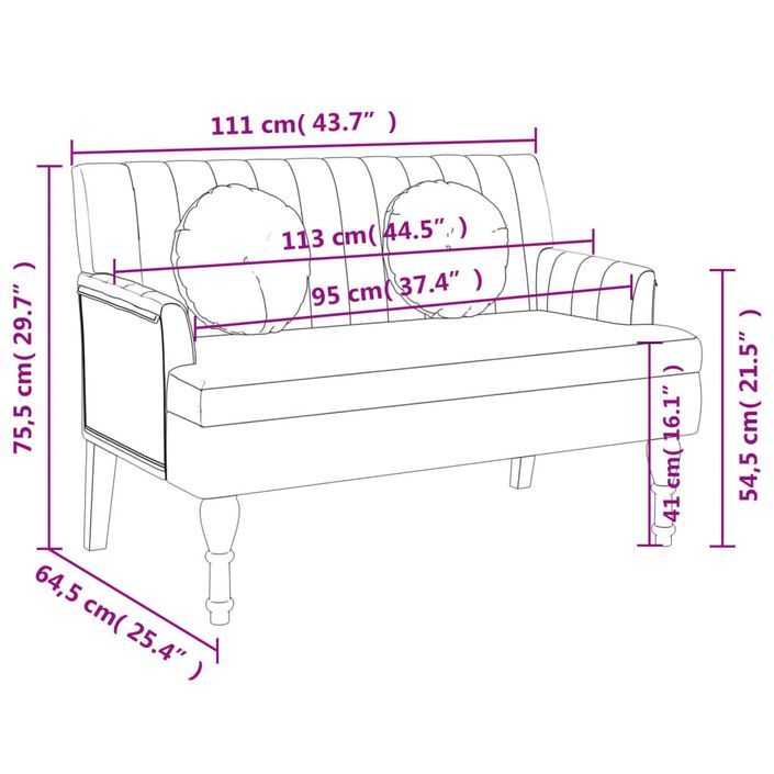 Banc avec coussins gris clair 113x64,5x75,5 cm tissu - Photo n°8