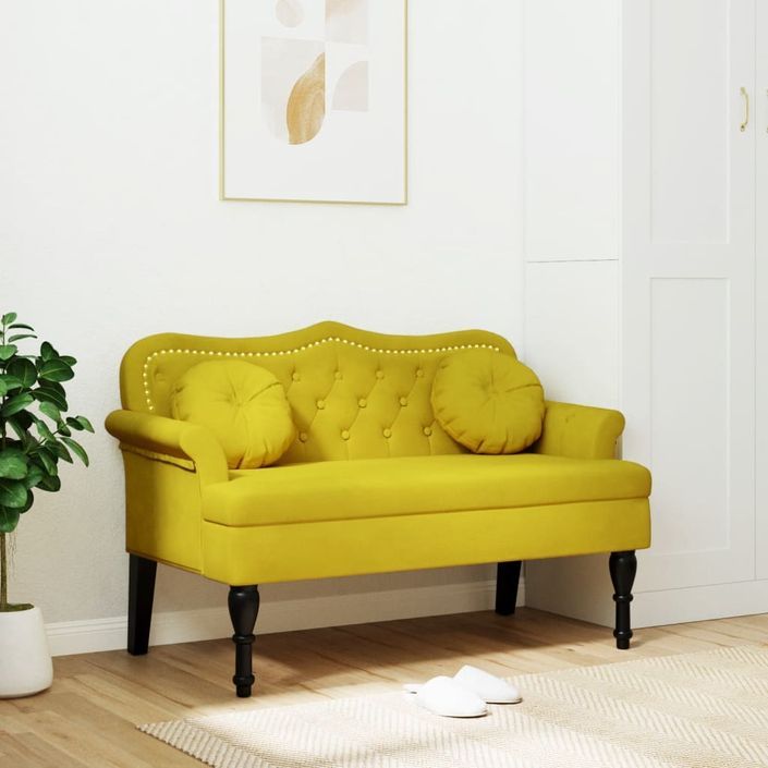 Banc avec coussins jaune 120,5x65x75 cm velours - Photo n°1