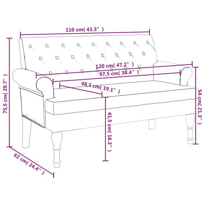 Banc avec dossier bleu 120x62x75,5 cm tissu - Photo n°8