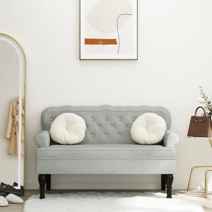 Banc avec dossier gris clair 119,5x64,5x75 cm velours - Photo n°2