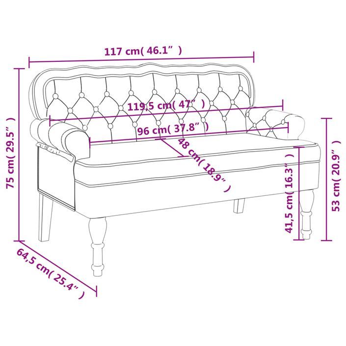 Banc avec dossier noir 119,5x64,5x75 cm velours - Photo n°8