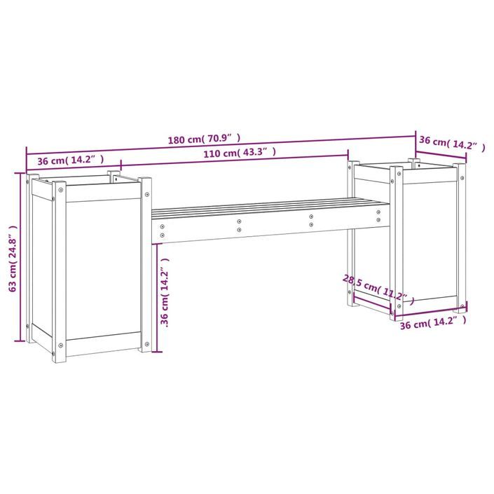 Banc avec jardinières 180x36x63 cm bois massif de douglas - Photo n°9