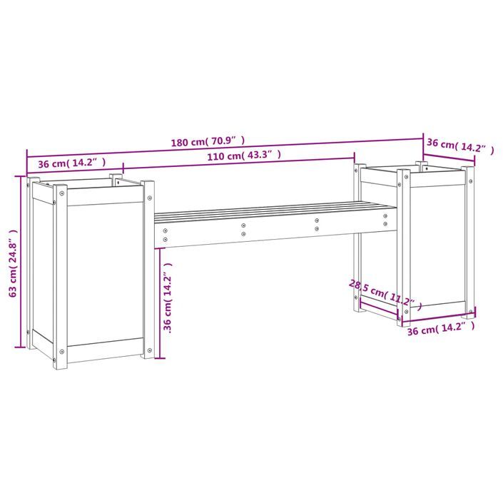 Banc avec jardinières 180x36x63 cm bois massif de pin - Photo n°9