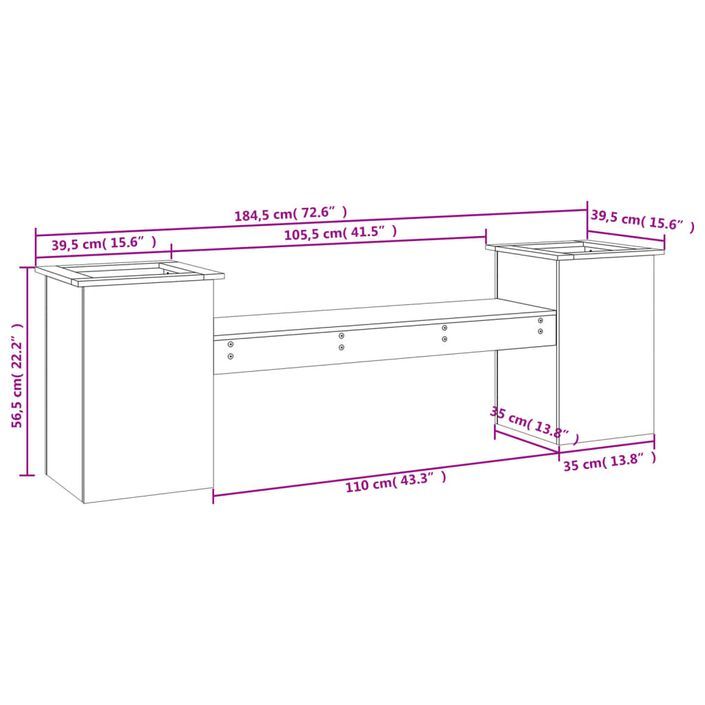 Banc avec jardinières 184,5x39,5x56,5cm bois massif de douglas - Photo n°9