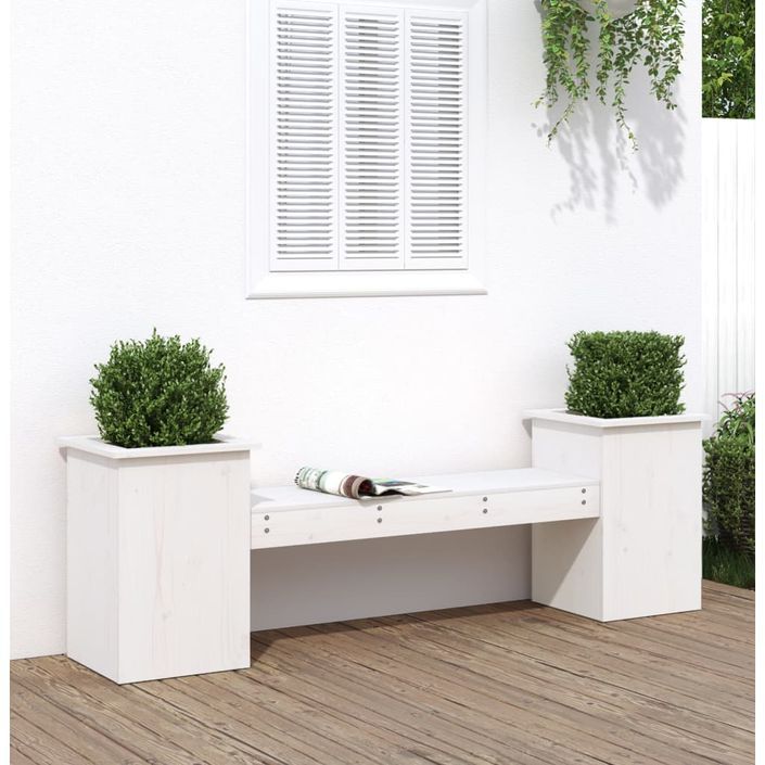 Banc avec jardinières blanc 184,5x39,5x56,5 cm bois massif pin - Photo n°2