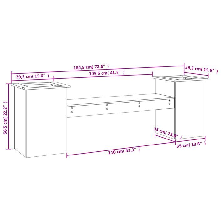 Banc avec jardinières blanc 184,5x39,5x56,5 cm bois massif pin - Photo n°9