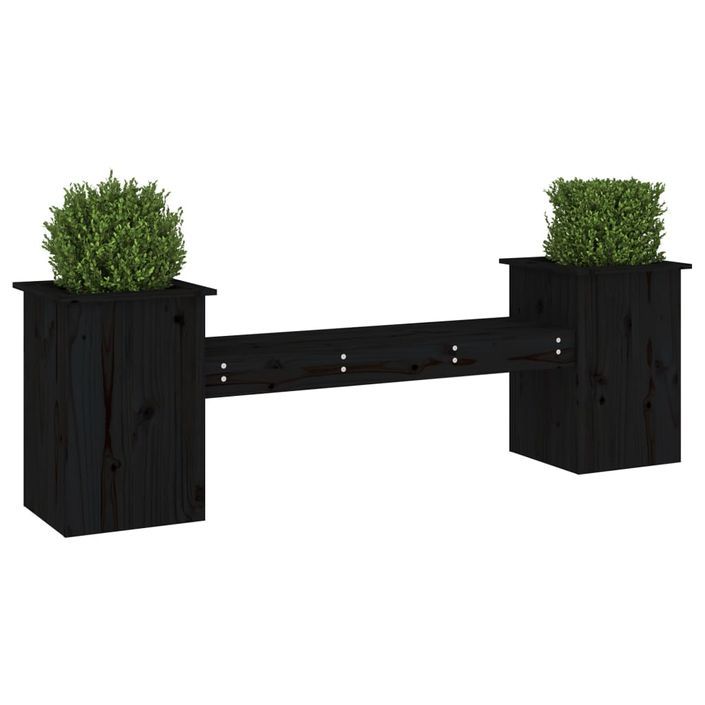 Banc avec jardinières noir 184,5x39,5x56,5cm bois massif de pin - Photo n°3