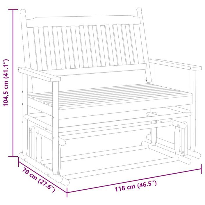 Banc balancelle blanc 118x70x104,5 cm bois massif de peuplier - Photo n°8