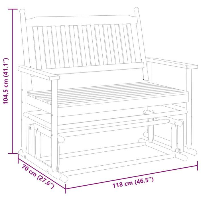 Banc balancelle marron 118x70x104,5 cm bois massif de peuplier - Photo n°9