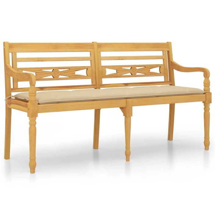 Banc Batavia avec coussin beige 150 cm Bois de teck massif - Photo n°1