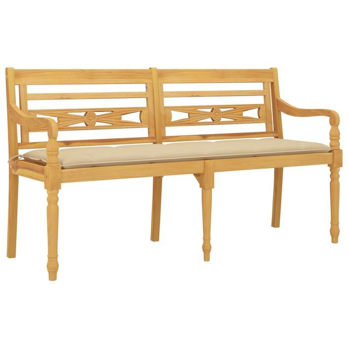 Banc Batavia avec coussin beige 150 cm Bois de teck massif - Photo n°3