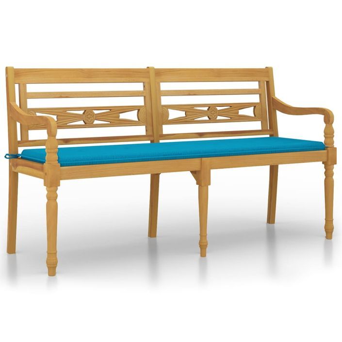 Banc Batavia avec coussin bleu 150 cm Bois de teck massif - Photo n°2