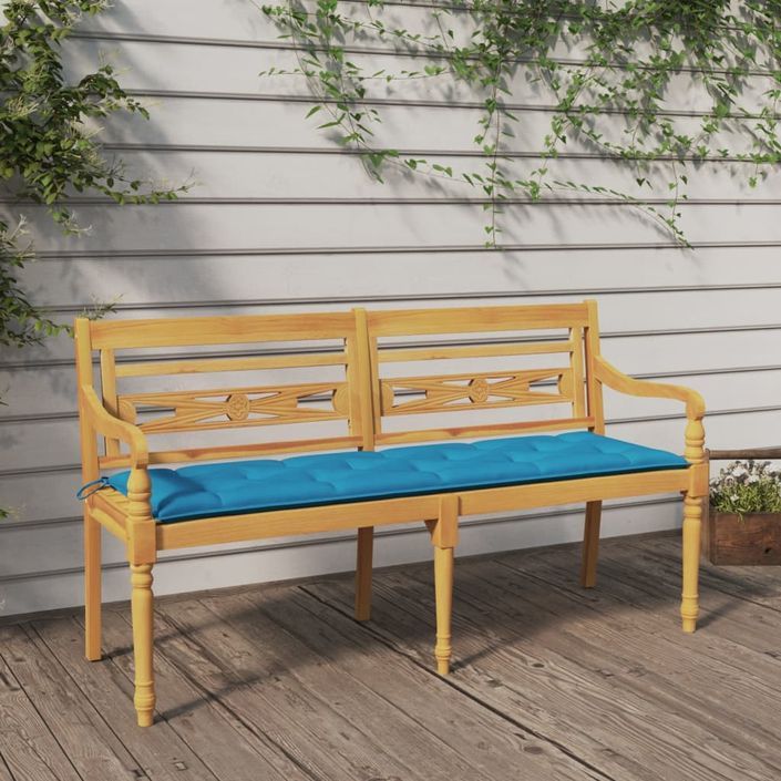 Banc Batavia avec coussin bleu clair 150 cm Bois de teck massif - Photo n°2