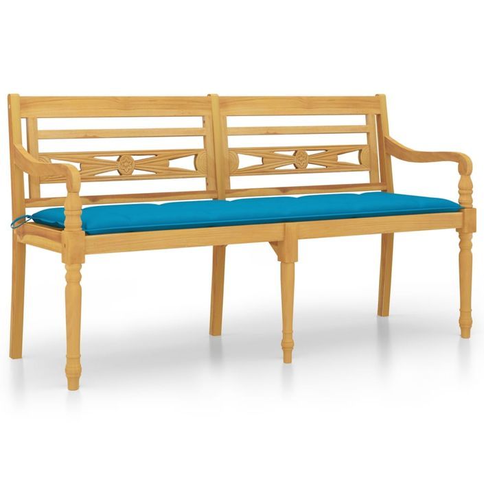 Banc Batavia avec coussin bleu clair 150 cm Bois de teck massif - Photo n°1