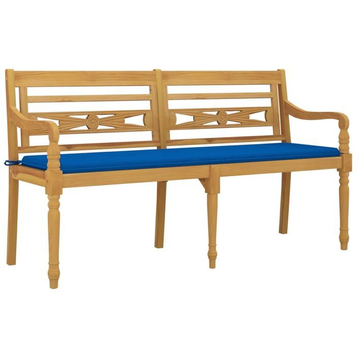 Banc Batavia avec coussin bleu royal 150 cm Bois de teck massif - Photo n°3