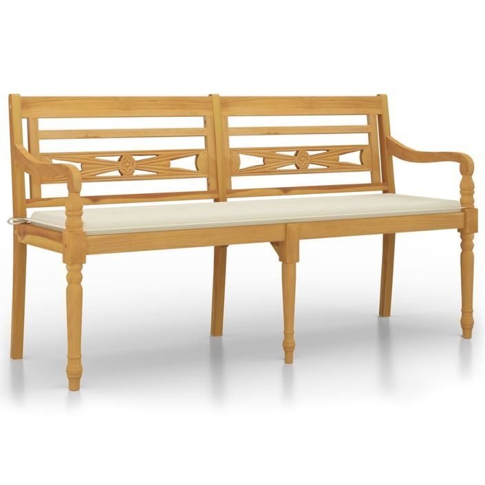 Banc Batavia avec coussin crème 150 cm Bois de teck massif - Photo n°1