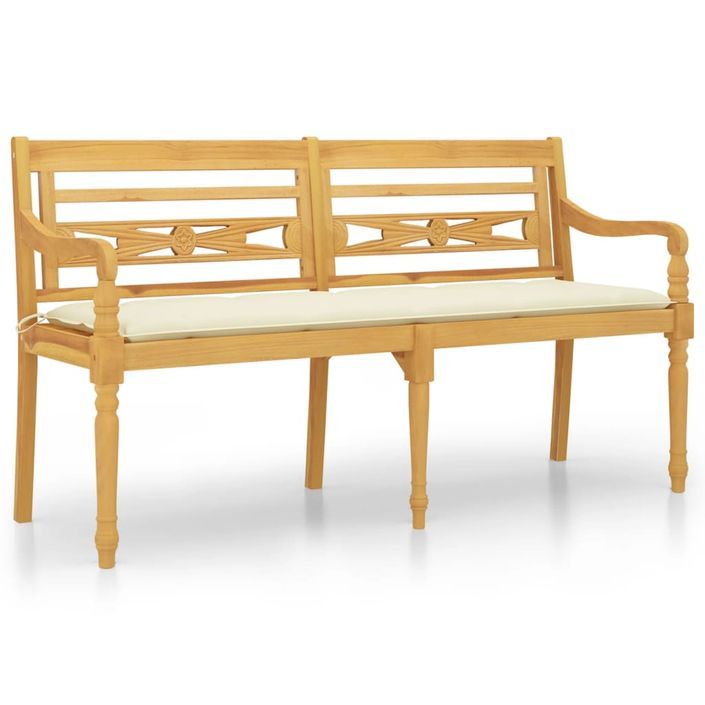 Banc Batavia avec coussin crème 150 cm Bois de teck massif - Photo n°1