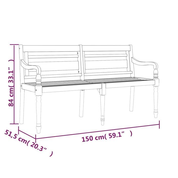 Banc Batavia avec coussin crème 150 cm Bois de teck massif - Photo n°8