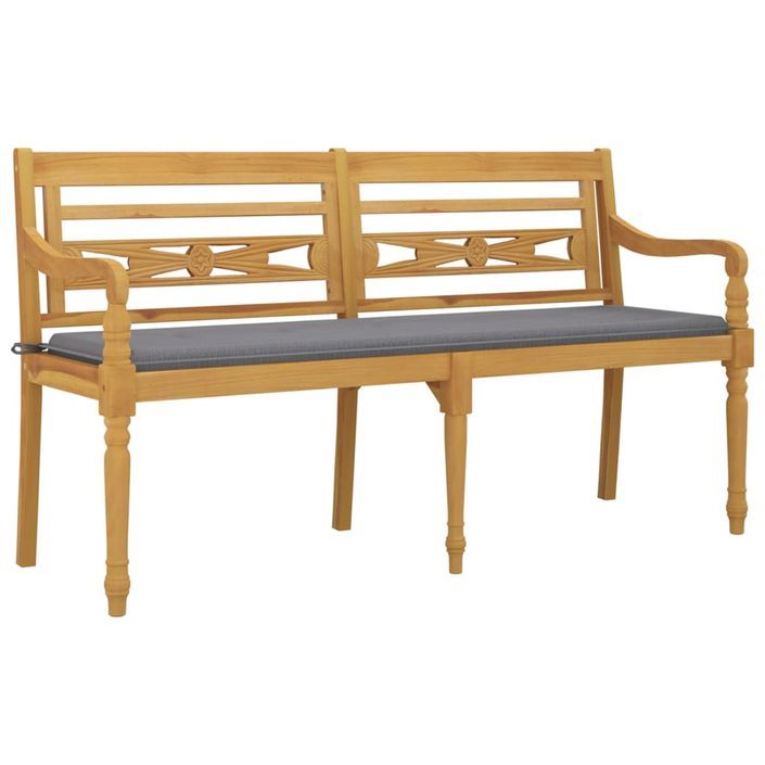 Banc Batavia avec coussin gris 150 cm Bois de teck massif - Photo n°3