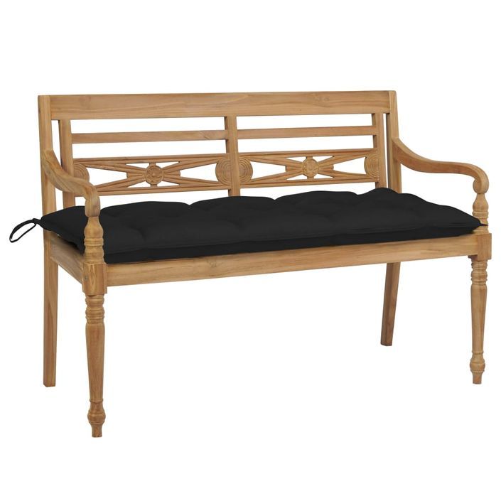 Banc Batavia avec coussin noir 120 cm Bois de teck massif 2 - Photo n°1