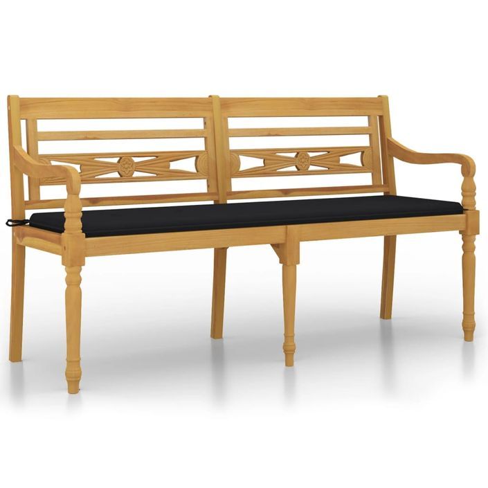 Banc Batavia avec coussin noir 150 cm Bois de teck massif - Photo n°1