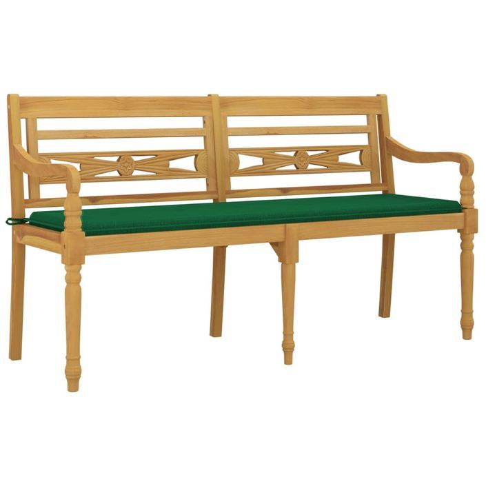 Banc Batavia avec coussin vert 150 cm Bois de teck massif - Photo n°3