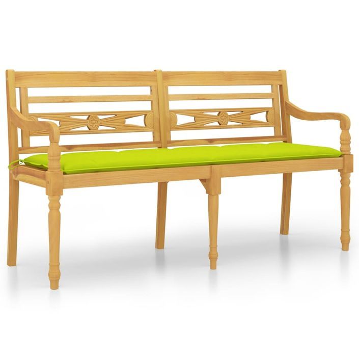 Banc Batavia avec coussin vert brillant 150 cm Bois teck massif - Photo n°2