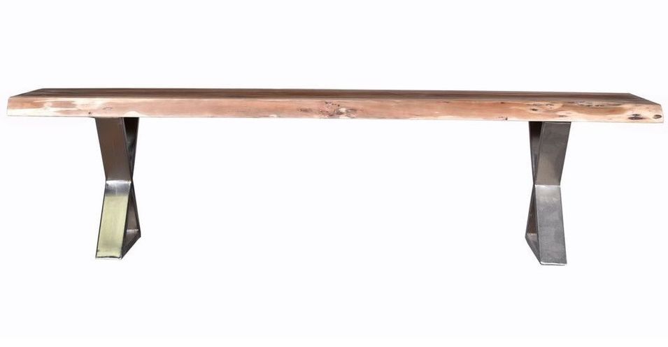 Banc bois massif et pieds en croix acier chromé Kiwa 160 cm - Photo n°2