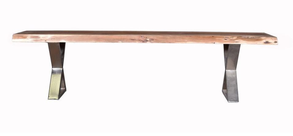 Banc bois massif et pieds en croix acier chromé Kiwa 200 cm - Photo n°2