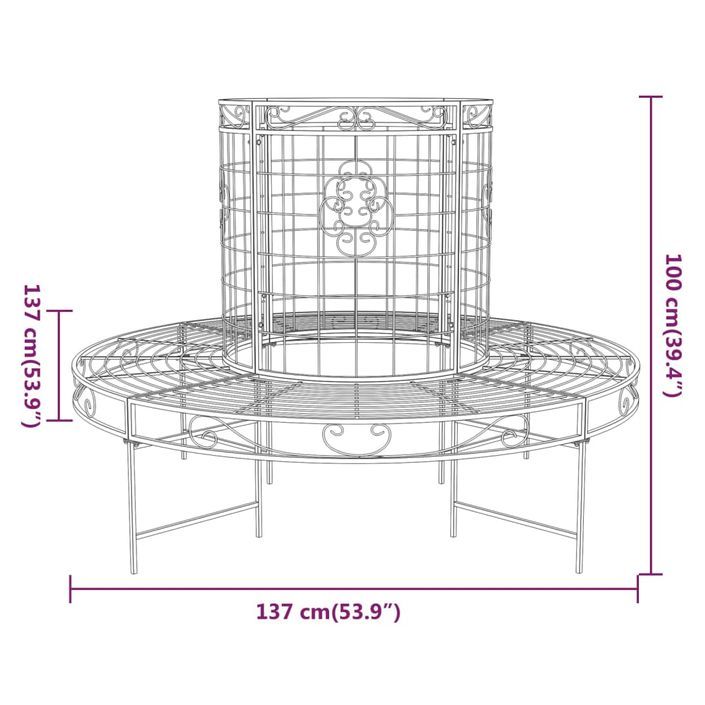 Banc circulaire tour d'arbre Ø137 cm Noir Acier - Photo n°6