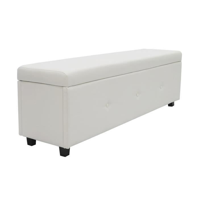 Banc coffre - Bout de lit Simili blanc Classique - L 140 cm - Photo n°1