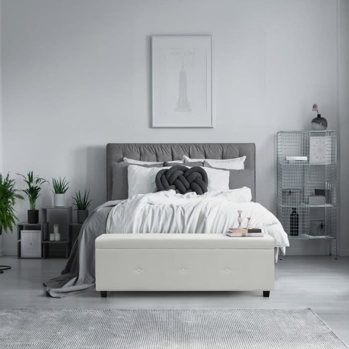 Banc coffre - Bout de lit Simili blanc Classique - L 140 cm - Photo n°3