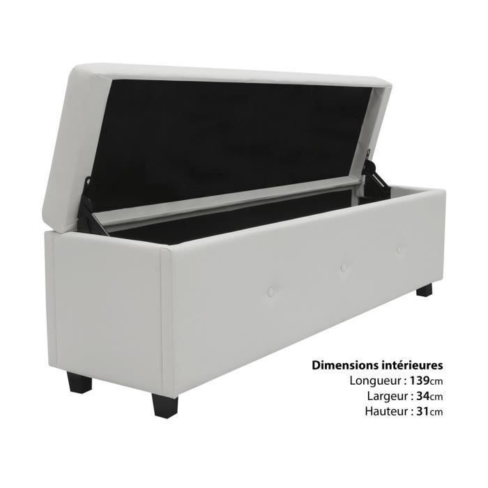 Banc coffre - Bout de lit Simili blanc Classique - L 140 cm - Photo n°4