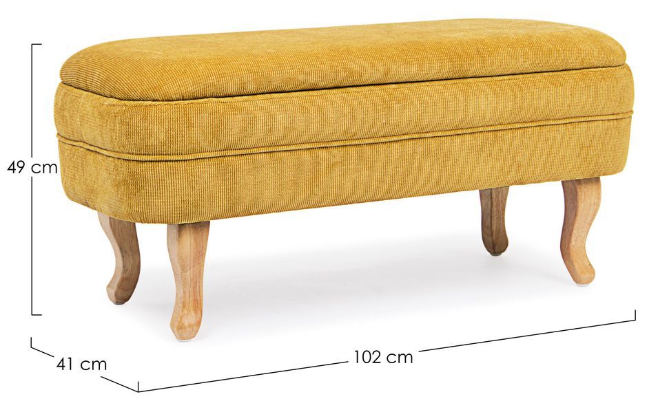 Banc coffre tissu doux jaune moutarde et pieds en bois de sapin Kania 102 cm - Photo n°5