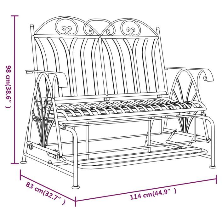 Banc coulissant 2 places 114 cm Noir Acier - Photo n°9