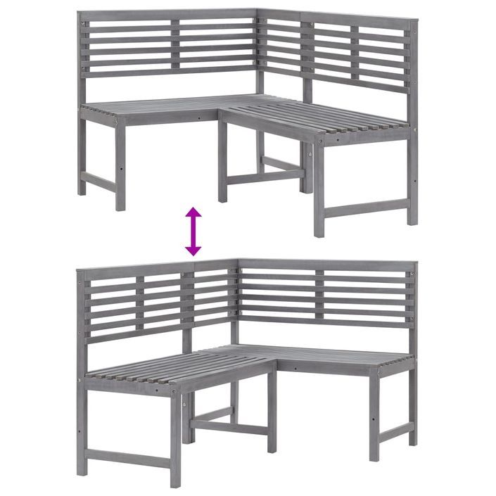 Banc d'angle de jardin Gris 140 cm Bois solide d'acacia - Photo n°6