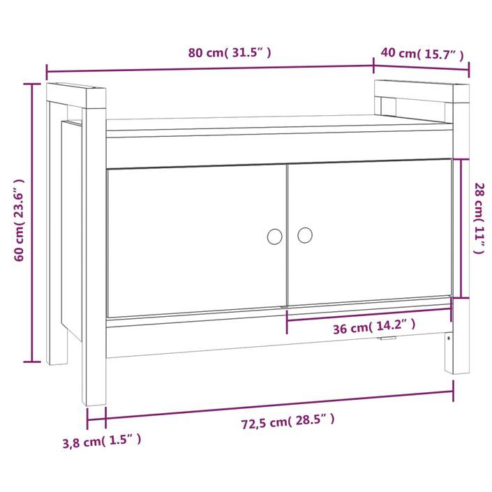 Banc d'entrée Gris 80x40x60 cm Bois de pin massif - Photo n°8