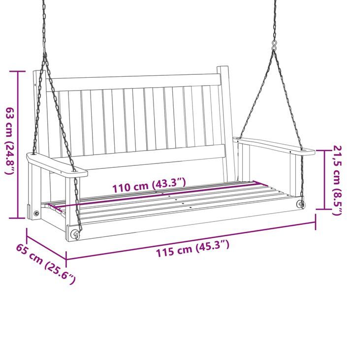 Banc de balançoire de jardin chaînes en métal bois massif sapin - Photo n°8