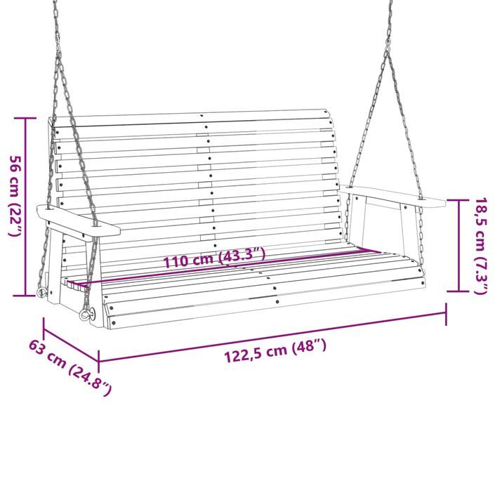 Banc de balançoire de jardin chaînes en métal bois massif sapin - Photo n°8