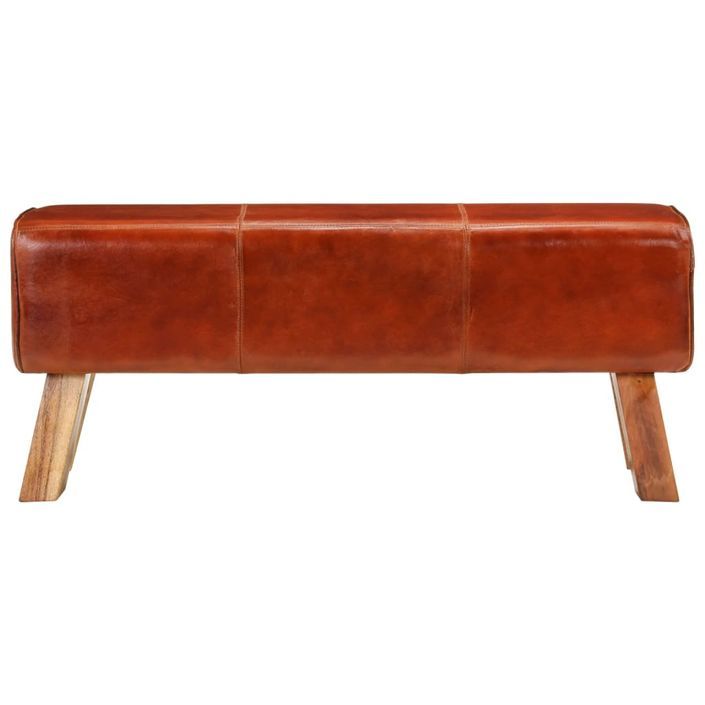 Banc de bok de gymnastique marron 110 cm cuir véritable et bois - Photo n°2